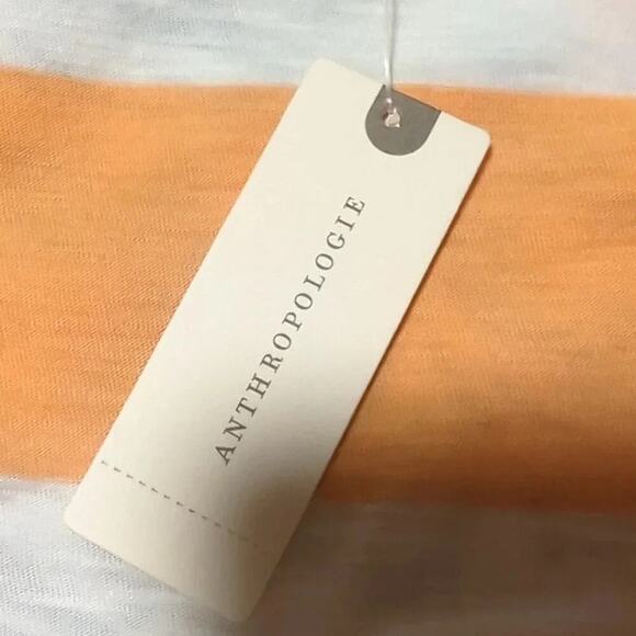 T. La Anthropologie Tangerine Orange White Striped Women’s Cotton Pocket Tee M - Picture 6 of 7